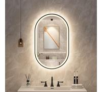 STARLEAD Noir Ovale-Miroir-Salle-de-Bain-avec-Éclairage 80x50cm, Bluetooth, Anti-buée, Dimmable, 3 Couleurs Légères, Mémoire, IP44, Verre Trempé, Horizontal/Vertical, Cadre Non Métallique
