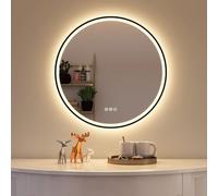 STARLEAD Noire Miroir-Rond-Salle-de-Bain-avec-Eclairage 60cm, Bluetooth, Anti-buée, Miroir-LED avec 3 Couleurs Lumière, Dimmable, Mémoire, IP44, HD Verre Trempé, Cadre Non Métallique