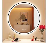 STARLEAD Noire Miroir-Rond-Salle-de-Bain-avec-Eclairage 70cm, Bluetooth, Anti-buée, Miroir-LED avec 3 Couleurs Lumière, Dimmable, Mémoire, IP44, HD Verre Trempé, Cadre Non Métallique