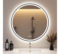 STARLEAD Noire Miroir-Rond-Salle-de-Bain-avec-Eclairage 80cm, Bluetooth, Anti-buée, Miroir-LED avec 3 Couleurs Lumière, Dimmable, Mémoire, IP44, HD Verre Trempé, Cadre Non Métallique