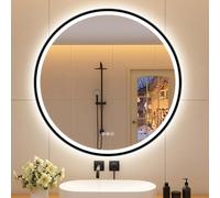 STARLEAD Noire Miroir-Rond-Salle-de-Bain-avec-Eclairage 90cm, Bluetooth, Anti-buée, Miroir-LED avec 3 Couleurs Lumière, Dimmable, Mémoire, IP44, HD Verre Trempé, Cadre Non Métallique