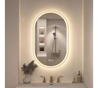 STARLEAD Or Ovale-Miroir-Salle-de-Bain-avec-Éclairage 80x50cm, Bluetooth, Anti-buée, Dimmable, 3 Couleurs Légères, Mémoire, IP44, Verre Trempé, Horizontal/Vertical, Cadre Non Métallique