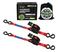 STARLEAPARTS Lot de 2 sangles d'arrimage automatiques avec crochet en S | Enrouleur automatique de sangle d'arrimage avec cliquet - 3,6 m x 25 mm - 340 kg/680 kg - Pour moto, kayak et camion - Rouge