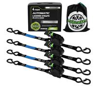 StarLeaparts Lot de 4 Sangles à cliquet rétractables, 680KG de résistance à la Rupture, 3.6m 25mm d'arrimage à rétraction Automatique, Sangles a Cliquet Automatique pour Moto, Kayak et Camion, Noir