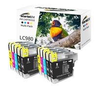 Starlet24 10x Cartouches d'encre Compatibles pour Brother LC-980 LC-1100 Cartouche d'encre pour DCP-145C DCP-195C DCP-165C MFC-250C MFC-490CW MFC-5490CN MFC-5890CN (4 Noir, 2 Cyan, 2 Magenta, 2 Jaune)