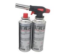 Starlet24® Brûleur à souder (+ 2 cartouches de gaz) Chalumeau à gaz Bunsen Camping Allumegaz Lampe à souder avec allumage piézoélectrique, taille de flamme réglable pour cartouches de gaz avec