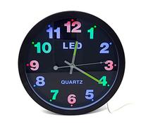 Starlet24 Horloge murale de 29,5 cm de diamètre éclairée avec éclairage LED coloré et mouvement à quartz (silencieuse, analogique, silencieuse, pas de tic-tac), noire