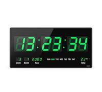Starlet24 JH4622 Horloge murale LED avec affichage de la date et de la température Vert 45 x 22 cm
