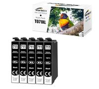 Starlet24 Lot de 5 Cartouches d'encre T0711 compatibles avec Epson T0715 T0711 Noir pour Stylus BX300F SX610FW SX600FW SX510W SX400 SX410 SX415 SX100 SX200 SX210 SX215 SX218 DX4400 DX7400