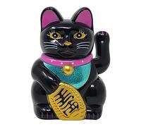 Starlet24 Mini figurine de chat porte-bonheur à énergie solaire - 5 cm - Avec symbole de bonheur et de prospérité - Pour bureau et maison - Noir