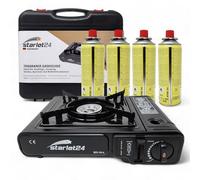 Starlet24 Réchaud de camping - Réchaud à gaz autonome avec 4 cartouches de gaz butane et mallette de transport - Utilisation facile - Allumage piézo - Idéal pour l'extérieur, la randonnée, le camping