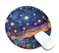 Starlit Tapis de souris en mosaïque florale bleu vif avec bords cousus, caoutchouc antidérapant, lavable, pour ordinateur portable à la maison et au bureau, ordinateur portable, rond, 20,3 x 20,3 cm