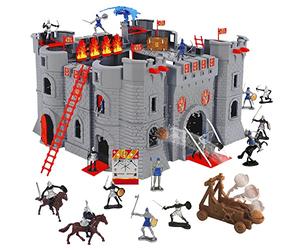 STARLUX - Château Fort Le Château Noir avec Figurines Chevaliers, Soldats, Dragon, Catapultes et Accessoires Inclus - Dès 3 Ans - Fabriqué en Europe - 404002