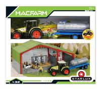 Starlux Coffret Agriculture Macfarm - Tracteur Claas Avec Remorque + Literie Vache Hangar Fermier Trayeuse 6420 / 802165 Jeu Reproduction Figurine Enfant Kids