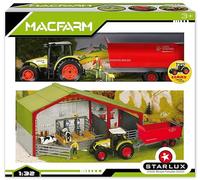 Starlux Coffret Agriculture Macfarm - Tracteur Claas Avec Remorque + Literie Vache Hangar Fermier Trayeuse 6420 / 802165 Jeu Reproduction Figurine Enfant Kids