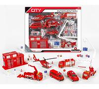 STARLUX - Grand Coffret de Petites Voitures de Pompiers avec 1 caserne, 6 véhicules (2 Camions, 1 Voiture, 1 Fourgon et 1 hélicoptère) et de Nombreux Accessoires - Jouet Enfant 3 Ans et Plus - 806142