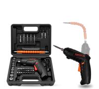 STARLYF ForceFlex - Tournevis électrique articulé de 3,6 V-4,2 V, sans fil et rechargeable (USB-C), 48 pièces avec axe flexible, valise, lumière LED intégrée, 240 tr/min