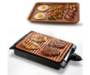STARLYF Smokefree Grill Copper + Plaque de Grill, Sans fumée ni Odeur, Barbecue avec Revêtement Antiadhésif Cuivre 1250W, Thermostat Réglable