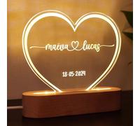 StarMaker Lampe personnalisée gravée avec prénoms et date - Cadeau de mariage ou couple, Saint Valentin rencontre homme femme, décoration veilleuse en cœur