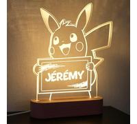 StarMaker Lampe Pika personnalisée avec prénom - Veilleuse personnalisable cadeau décoration lumineuse LED avec socle en bois et acrylique gravé pour chambre d'enfant (Blanc chaud)