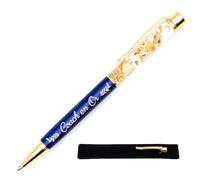 StarMaker Stylo gravé Coach en or, Bleu avec étui tissu - Stylo en métal à la feuille d'or - Cadeau coach sportif, original et chic