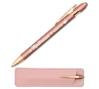 StarMaker Stylo gravé Maîtresse adorée rose gold avec étui cuir - Idée cadeau merci maitresse original, fin d'année scolaire - Stylo en métal tactile 2 en 1