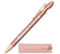 StarMaker Stylo gravé Maîtresse adorée, Rose gold cuivré avec étui cuir | Stylo en métal tactile 2 en 1 - Idée cadeau merci maîtresse original, fin d'année scolaire