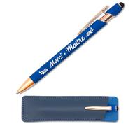 StarMaker Stylo gravé Merci Maître bleu cuivré avec étui cuir - Idée cadeau maitre d'école fin d'année - Stylo en métal tactile 2 en 1