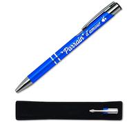 StarMaker Stylo gravé Parrain d'amour, Bleu avec étui tissus - Stylo en métal - Idée cadeau parrain original, baptême, naissance