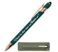 StarMaker Stylo gravé Veux tu être mon témoin, Vert profond cuivré avec étui cuir - Stylo en métal tactile 2 en 1 - Cadeau annonce demande témoin de mariage homme femme