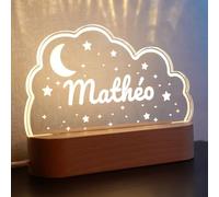 StarMaker Veilleuse personnalisée avec prénom Nuage Lune et étoiles - Idée cadeau de naissance, bébé, enfant, baptême - Lampe de chevet gravée décoration chambre (Blanc chaud)