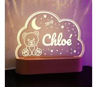 StarMaker Veilleuse personnalisée Nuage et Ourson avec prénom, idée cadeau de naissance personnalisable Lampe en bois et acrylique, décoration lumineuse chambre d'enfant (Blanc chaud)