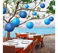 Starnearby 10PCS Lanterne Papier Bleu, Lanterne Ronde en Papier 10 CM, Lanterne Boule Suspension, Lampions Colorés en Papier, Lanterne Decorative Papier pour Mariage Anniversaire, Fête