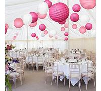 Starnearby 10PCS Lanterne Papier Rose Rouge, Lanterne Ronde en Papier 10 CM, Lanterne Boule Suspension, Lampions Colorés en Papier, Lanterne Decorative Papier pour Mariage Anniversaire, Fête