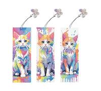Starnearby 3 Pièces Marque Page en Broderie Diamant Chat Bricolage, Diamant Painting Marque Pages avec Pendentif Papillon Creatif Artisanat Signet Livre Cadeau pour Enfants, Adultes