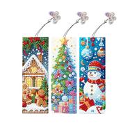 Starnearby 3 Pièces Marque Page en Broderie Diamant Noël Bricolage, Diamant Painting Marque Pages avec Pendentif Papillon Creatif Artisanat Signet Livre Cadeau pour Enfants, Adultes