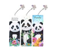 Starnearby 3 Pièces Marque Page en Broderie Diamant Panda Bricolage, Diamant Painting Marque Pages avec Pendentif Papillon Creatif Artisanat Signet Livre Cadeau pour Enfants, Adultes