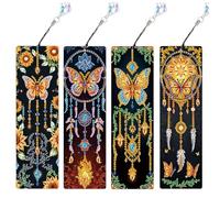 Starnearby 4 Pièces Marque Page en Broderie Diamant Attrape-rêves Papillon Bricolage, Diamant Painting Marque Pages avec Pendentif Creatif, Artisanat Signet Livre, Cadeau pour Enfants, Adultes