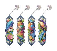 Starnearby 4 Pièces Marque Page en Broderie Diamant Oiseau Bricolage, Diamant Painting Marque Pages avec Pendentif Papillon Creatif Artisanat Signet Livre Cadeau pour Enfants, Adultes