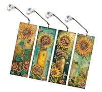 Starnearby 4 Pièces Marque Page en Broderie Diamant Tournesol Bricolage, Diamant Painting Marque Pages avec Pendentif Creatif, Artisanat Signet Livre, Cadeau pour Enfants, Adultes