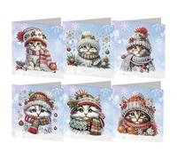 Starnearby 6PCS Carte de Vœux de Noël, Diamond Painting Carte de Noël Bricolage, Carte Broderie Diamant Noel avec Enveloppes, Cartes de Noël Faites à la Main, Cadeau de Noël