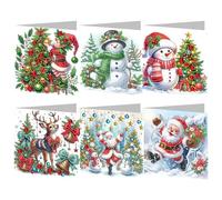 Starnearby 6PCS Carte de Vœux de Noël, Diamond Painting Carte de Noël Bricolage, Carte Broderie Diamant Noel avec Enveloppes, Cartes de Noël Faites à la Main, Cadeau de Noël