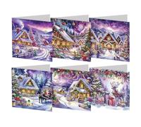 Starnearby 6PCS Carte de Vœux de Noël, Diamond Painting Carte de Noël Bricolage, Carte Broderie Diamant Noel avec Enveloppes, Cartes de Noël Faites à la Main, Cadeau de Noël
