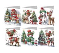 Starnearby 6PCS Carte de Vœux de Noël, Diamond Painting Carte de Noël Bricolage, Carte Broderie Diamant Noel avec Enveloppes, Cartes de Noël Faites à la Main, Cadeau de Noël