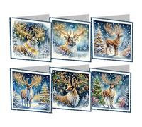 Starnearby 6PCS Carte de Vœux de Noël, Diamond Painting Carte de Noël Bricolage, Carte Broderie Diamant Noel avec Enveloppes, Cartes de Noël Faites à la Main, Cadeau de Noël
