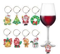 Starnearby 8 Pièces Marque Verre Noel de Peinture Diamant Bricolage, Breloques pour Verre à Vin, Marqueurs de Verre à Vin, Charmes de Verre à Vin, Marqueurs de Gobelet Élégants Décoration