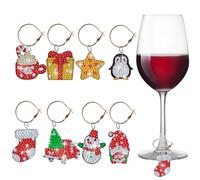 Starnearby 8 Pièces Marque Verre Noel de Peinture Diamant Bricolage, Breloques pour Verre à Vin, Marqueurs de Verre à Vin, Charmes de Verre à Vin, Marqueurs de Gobelet Élégants Décoration