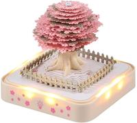 Starnearby Bloc Note 3D Calendrier 2025, Calendrier de Bureau Creatif 3D avec Lumière LED, Calendrier Sculpture Papier Château Magique, Ornement de Bureau, Cadeau (Arbre Sakura)