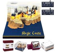Starnearby Bloc Note 3D Calendrier 2026, Calendrier de Bureau Creatif 3D avec Lumière LED, Calendrier Sculpture Papier Château Magique, Ornement de Bureau, Cadeau (Château)