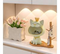 Starnearby Bol Clé Entrée Figurine Chat, Boîte de Rangement pour Clés d'entrée Sculpture Chat en Résine, Statue de Bureau, Plateau Rangement Clés, Statue Vide Poche